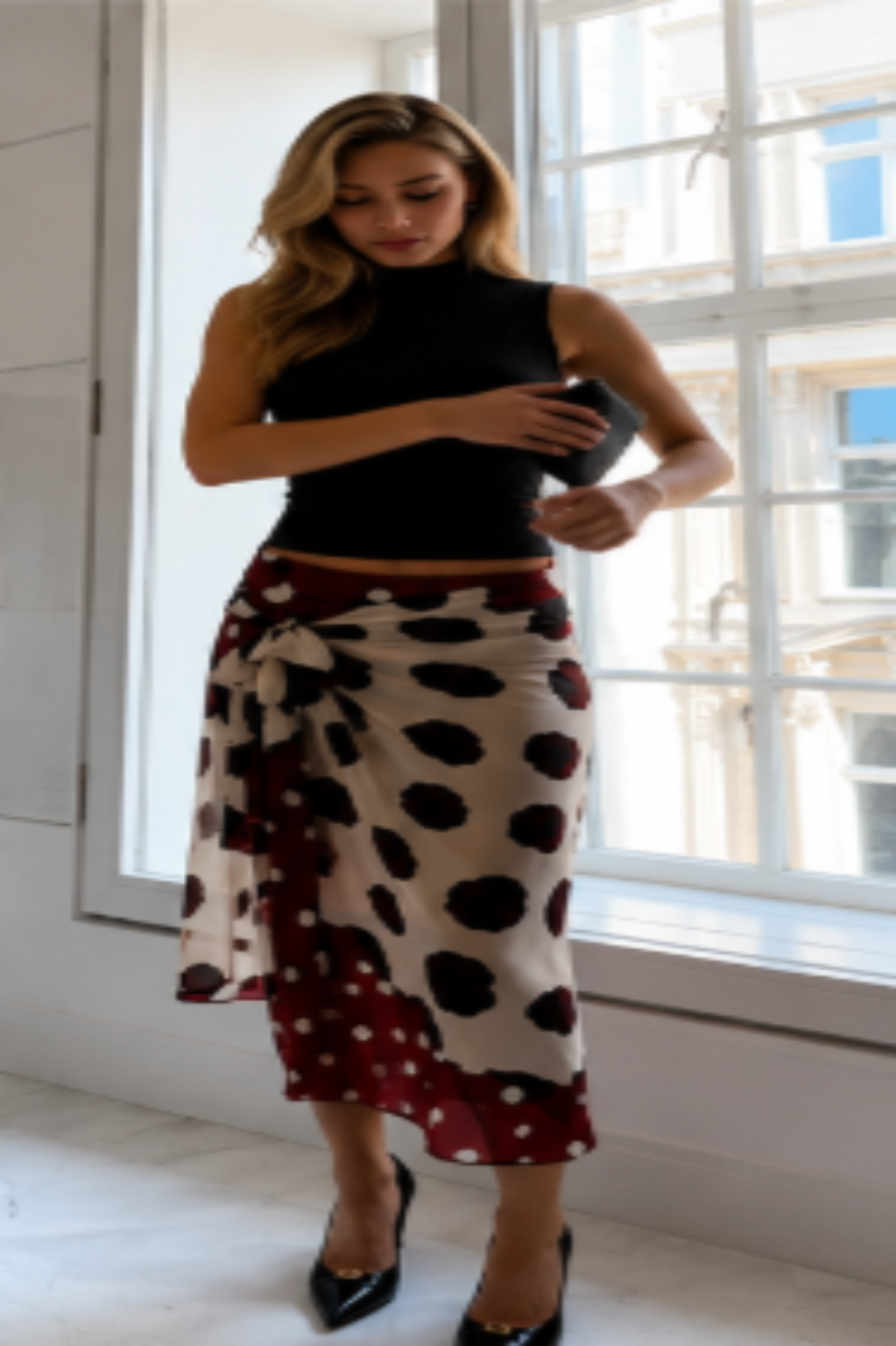 Revori Polka Dot Wrap Skirt