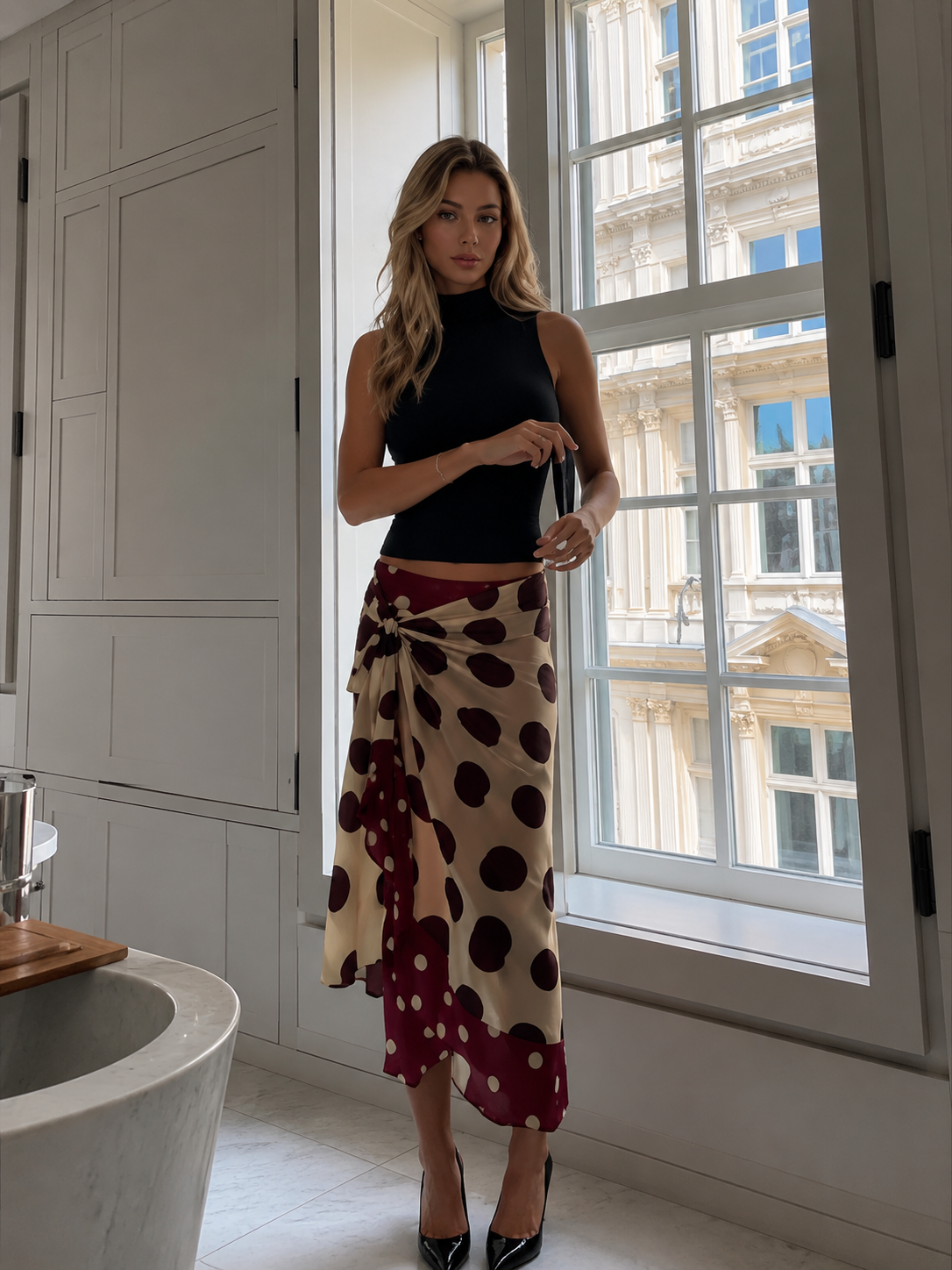 Revori Polka Dot Wrap Skirt
